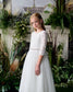 Teter Warm Half-Sleeve Embroidered Dress in Off White - Alyssa  (Size 6, 7, 8, 10, 12)