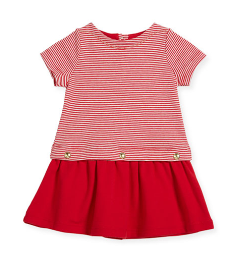Petit Bateau Baby Girl Short Sleeve Striped Top Dress Red/White