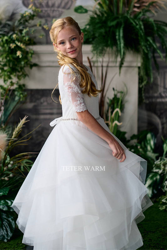 Teter Warm 3/4 Sleeve Embroidered Communion Dress (Size 6)