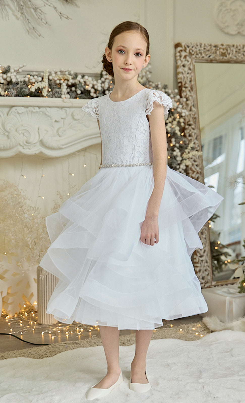 Toddler First Communion Dress Girl Wedding Dress White Sleeveless Fluf –  marryshe