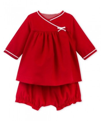 Petit Bateau Long Sleeve Baby Dress with Bloomers (6m, 12m, 18m)