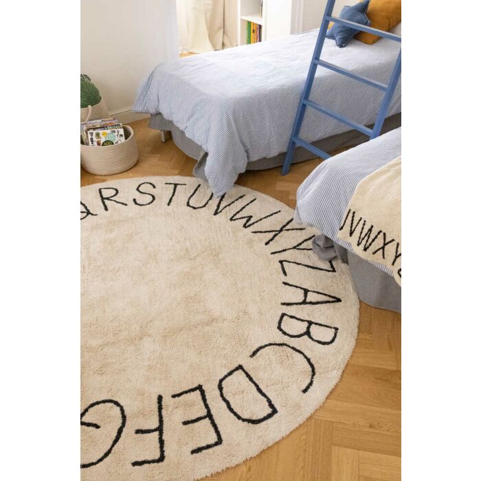 Washable Rug  Round ABC Natural - Black Large