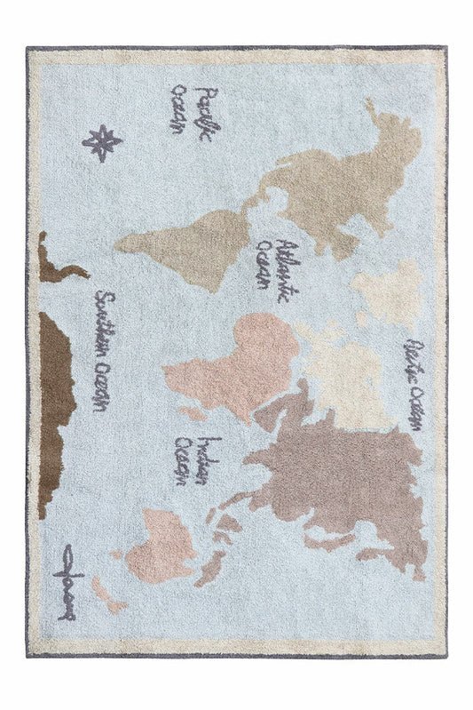 Washable Cotton Rug Vintage Map