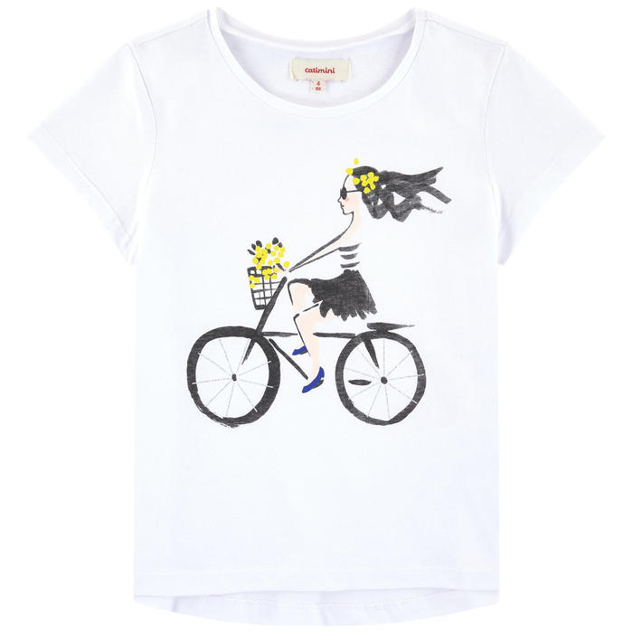 Catimini Girl's T-shirt with Bicycle Print (Size 4, 5)