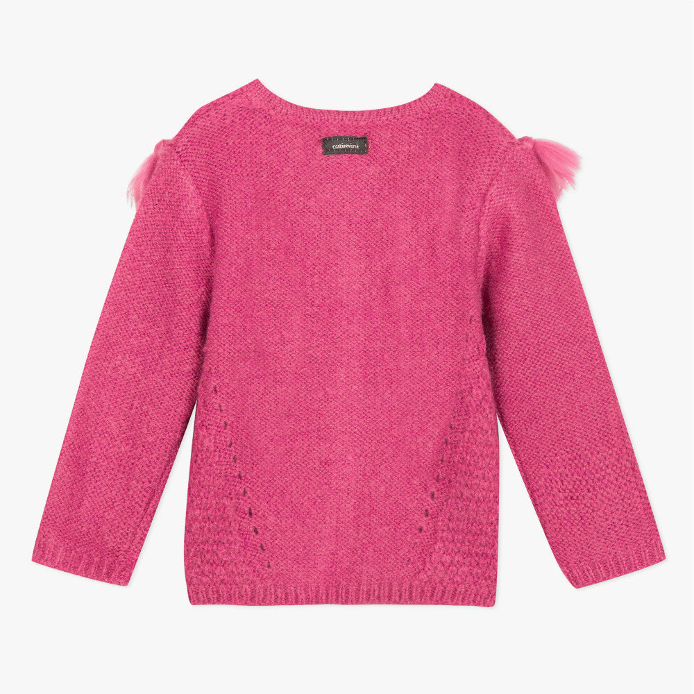 Catimini Little Girl Raspberry Soft Cardigan with Pompoms (Size 6m, 12m, 2A, 3A)