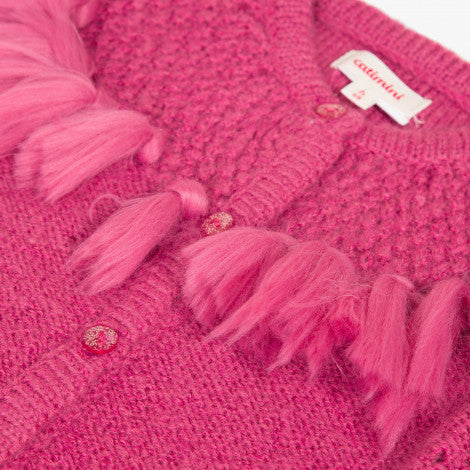 Catimini Little Girl Raspberry Soft Cardigan with Pompoms (Size 6m, 12m, 2A, 3A)