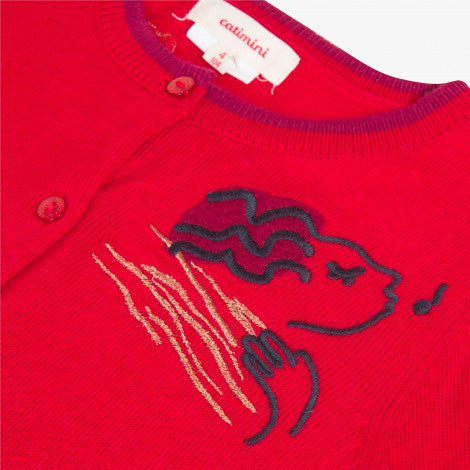 Catimini Girl's Red Knitted Cardigan with Velvet Embroidery (2, 3, 14)