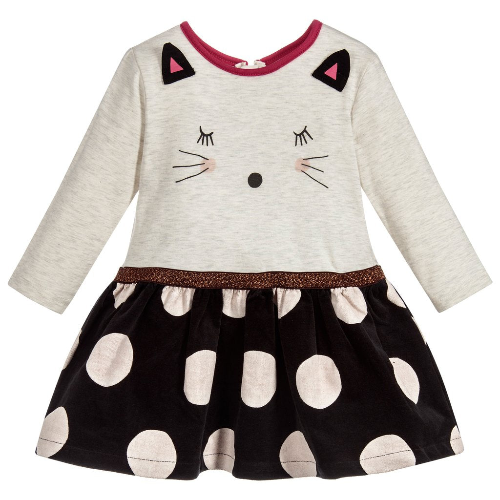 Catimini Two Material Dress with Maxi Polka Dots (Size 2)