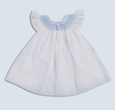 Dondolo Mary Go Round Bishop Dress: White/Light Blue (12m,18m)