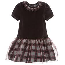 Petit Bateau Girl's LS Velvet Top Tulle Bottom Dress (Size 4, 8)