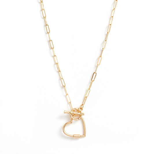Link Chain Necklace with Gold Heart
