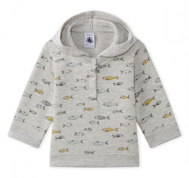 Petit Bateau Boy Hooded Sweat Shirt in Fish Print (Size 3m)