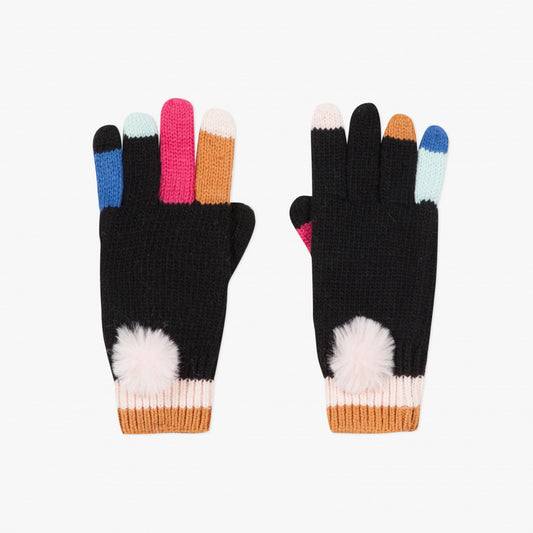 Catimini Girl's Black Knitted Gloves with Color Fingers (Size 4, 5, 6)