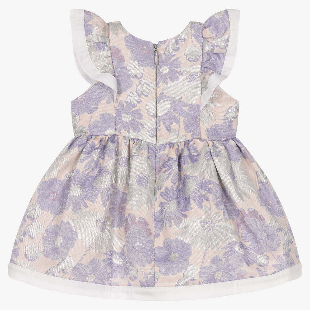 Hucklebones London Baby Girls Lilac Floral Jacquard Dress