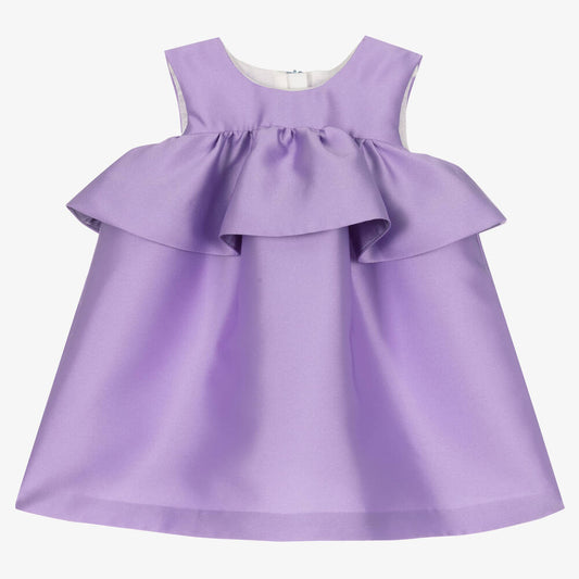 Hucklebones London Baby Girls Purple Satin Ruffle Dress