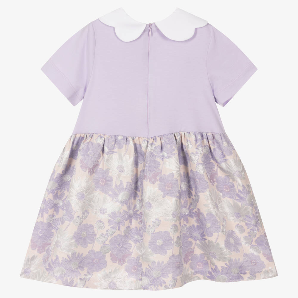 Hucklebones London Girls Lilac Floral Jacquard Dress (Size 3, 10)
