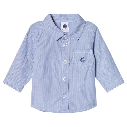 Petit Bateau Baby Boy Blue Button Up Collared Shirt (3m, 6m, 12m)