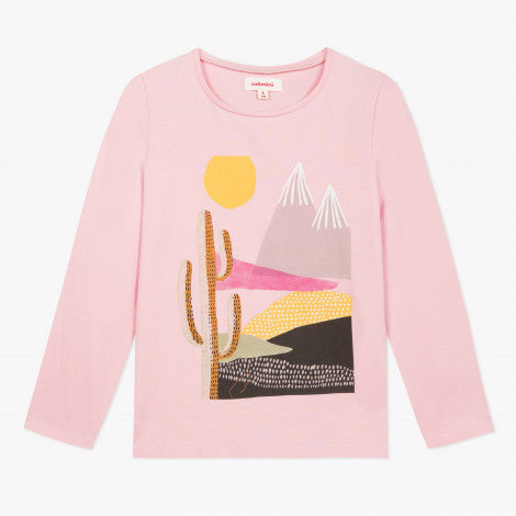 Catimini Girl Graphic T-shirt with Landscape and Glitter (Size 4)