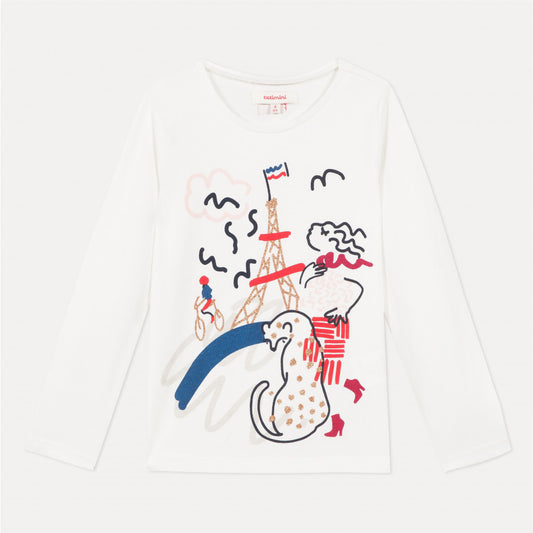 Catimini Girl's Ivory Paris Long Sleeves T-shirt (Size 14)