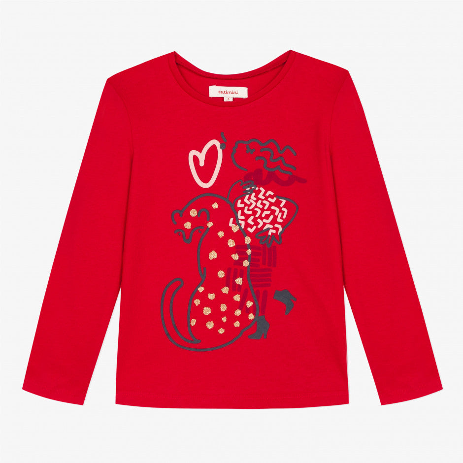 Catimini Girl's Red T-shirt with 'Pretty in Paris' Image (Size 2, 6)